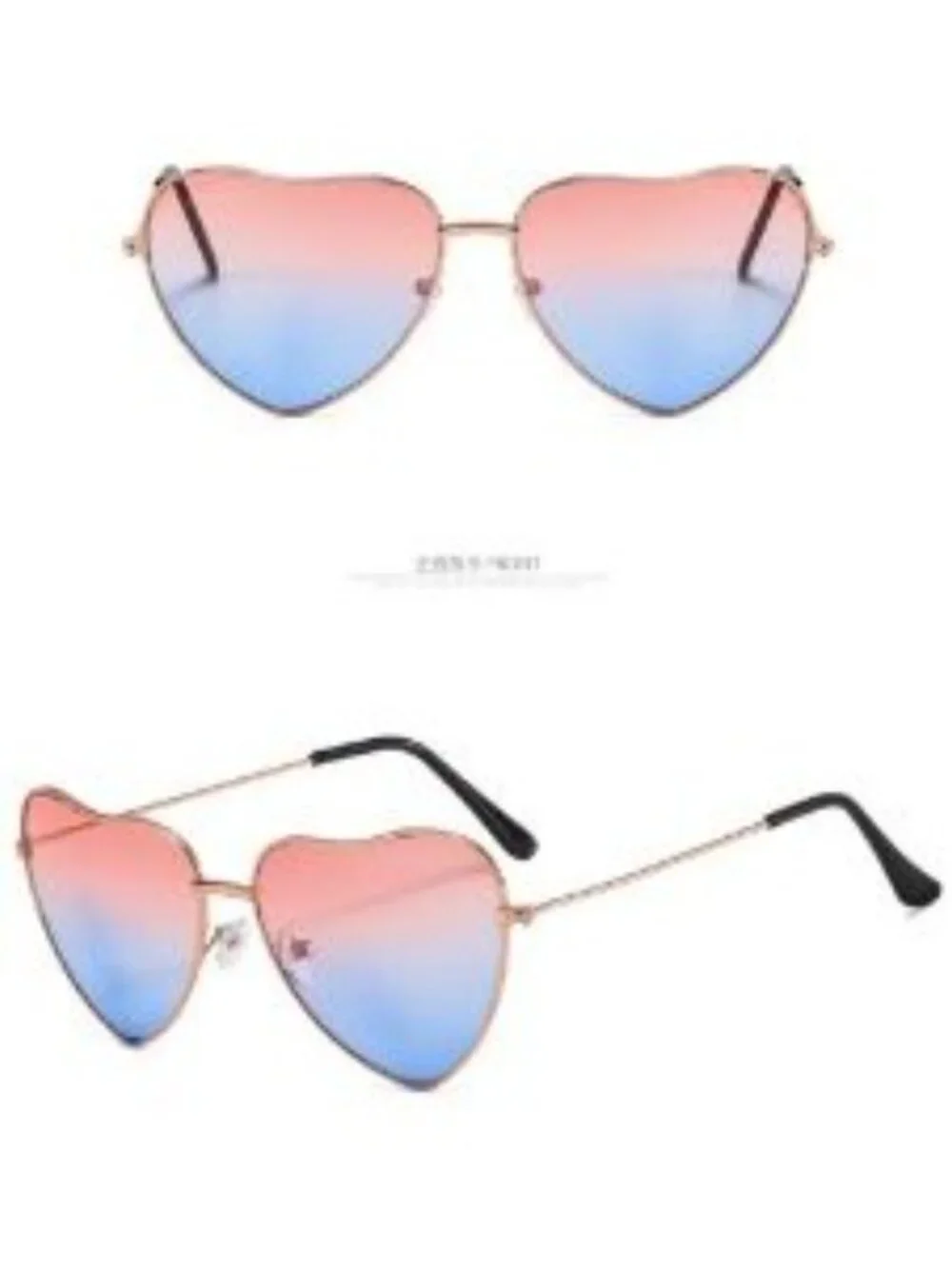 Heart-Shaped Pink to Blue Gradient Lenses Sunglasses With Gold Frame